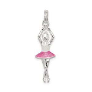 Sterling Silver Pink & White Enamel With Glitter Ballerina Charm New Pendant
